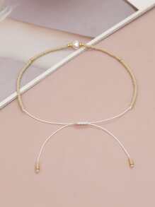 1入組天然白色水泡珍珠和珠子可調節手鍊 - 彩色 - 查看 4