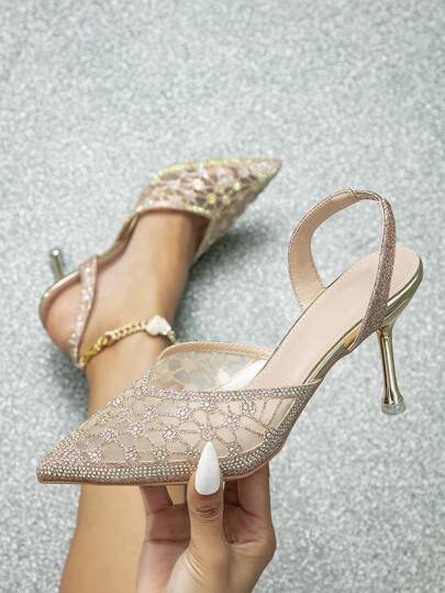 affascinante Pompe slingback per con strass a punta tacco piramide Tacchi