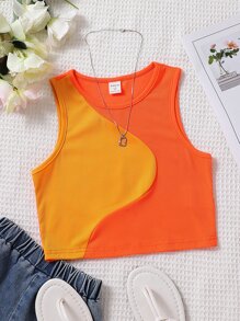 Áo ba lỗ dệt kim sọc Tween Girl, thiết kế sọc cổ điển, chắp vá hai tông màu, vải dệt kim thoải mái - Nhiều màu - Xem 1