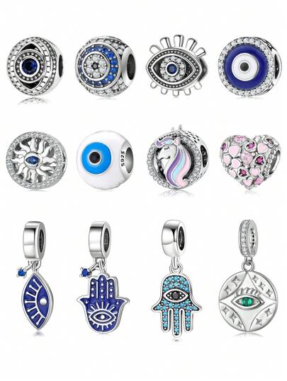 1入組時尚方晶鋯石和眼睛裝飾法蒂瑪之手銀DIY吊墜適用於女士DIY首飾製作
