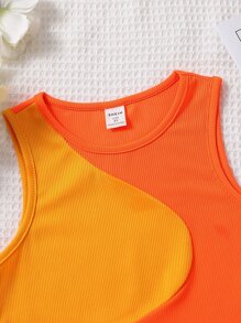 Áo ba lỗ dệt kim sọc Tween Girl, thiết kế sọc cổ điển, chắp vá hai tông màu, vải dệt kim thoải mái - Nhiều màu - Xem 3