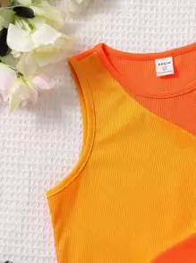 Áo ba lỗ dệt kim sọc Tween Girl, thiết kế sọc cổ điển, chắp vá hai tông màu, vải dệt kim thoải mái - Nhiều màu - Xem 5