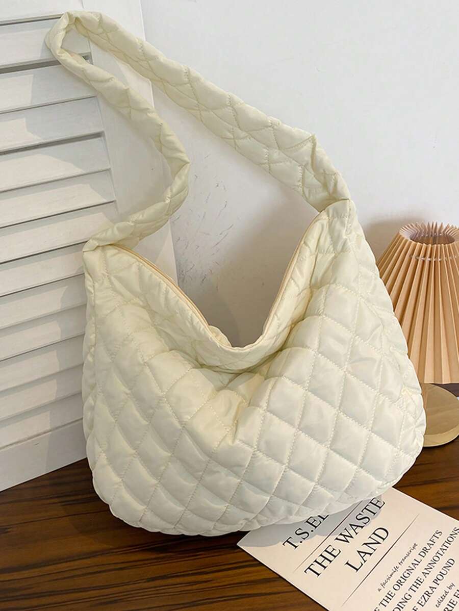 Lattice Quilted Shoulder Bag, Large Capacity Crossbody Bag, Solid Color Women's Tote Bag Women Quilted Tote Bags Fashion Padded Shoulder Bag Large Capacity Handbag