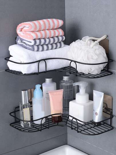 1入組免打孔鐵質儲物架浴用極簡主義黑色儲物架