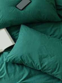 3pcs/set Solid Color Green Duvet Cover Set(1 Duvet Cover & 2 Pillowcase), Modern Polyester Bedding Set For All Season - Green - View 5