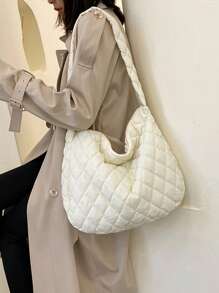 Lattice Quilted Shoulder Bag, Large Capacity Crossbody Bag, Solid Color Women's Tote Bag Women Quilted Tote Bags Fashion Padded Shoulder Bag Large Capacity Handbag