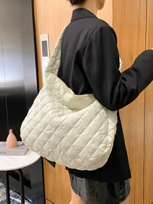 Lattice Quilted Shoulder Bag, Large Capacity Crossbody Bag, Solid Color Women's Tote Bag Women Quilted Tote Bags Fashion Padded Shoulder Bag Large Capacity Handbag
