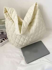 Lattice Quilted Shoulder Bag, Large Capacity Crossbody Bag, Solid Color Women's Tote Bag Women Quilted Tote Bags Fashion Padded Shoulder Bag Large Capacity Handbag