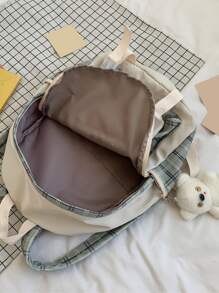 Mochila funcional con patrón de cuadros con accesorio de bolso - Multicolor - Ver 4