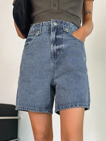 DAZY 高腰直筒牛仔短裤