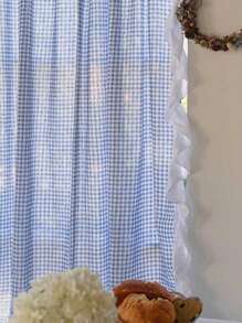 雙色格子單片窗簾,現代滌綸荷葉邊臥室和客廳單面板遮光窗簾 - 彩色 - 查看 2