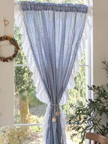 雙色格子單片窗簾,現代滌綸荷葉邊臥室和客廳單面板遮光窗簾 - 彩色 - 查看 3