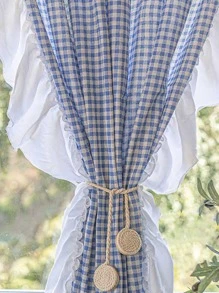 雙色格子單片窗簾,現代滌綸荷葉邊臥室和客廳單面板遮光窗簾 - 彩色 - 查看 4