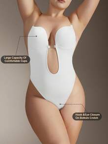 1pc Women Tummy Control Sexy Backless Thong Bodysuit - White - View 3