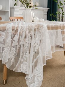 1入組滌綸桌布,現代白色花卉圖案長方形桌布 - 白色 - 查看 3