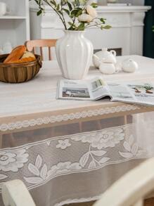 1入組滌綸桌布,現代白色花卉圖案長方形桌布 - 白色 - 查看 4