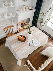 1入組滌綸桌布,現代白色花卉圖案長方形桌布 - 白色 - 查看 5