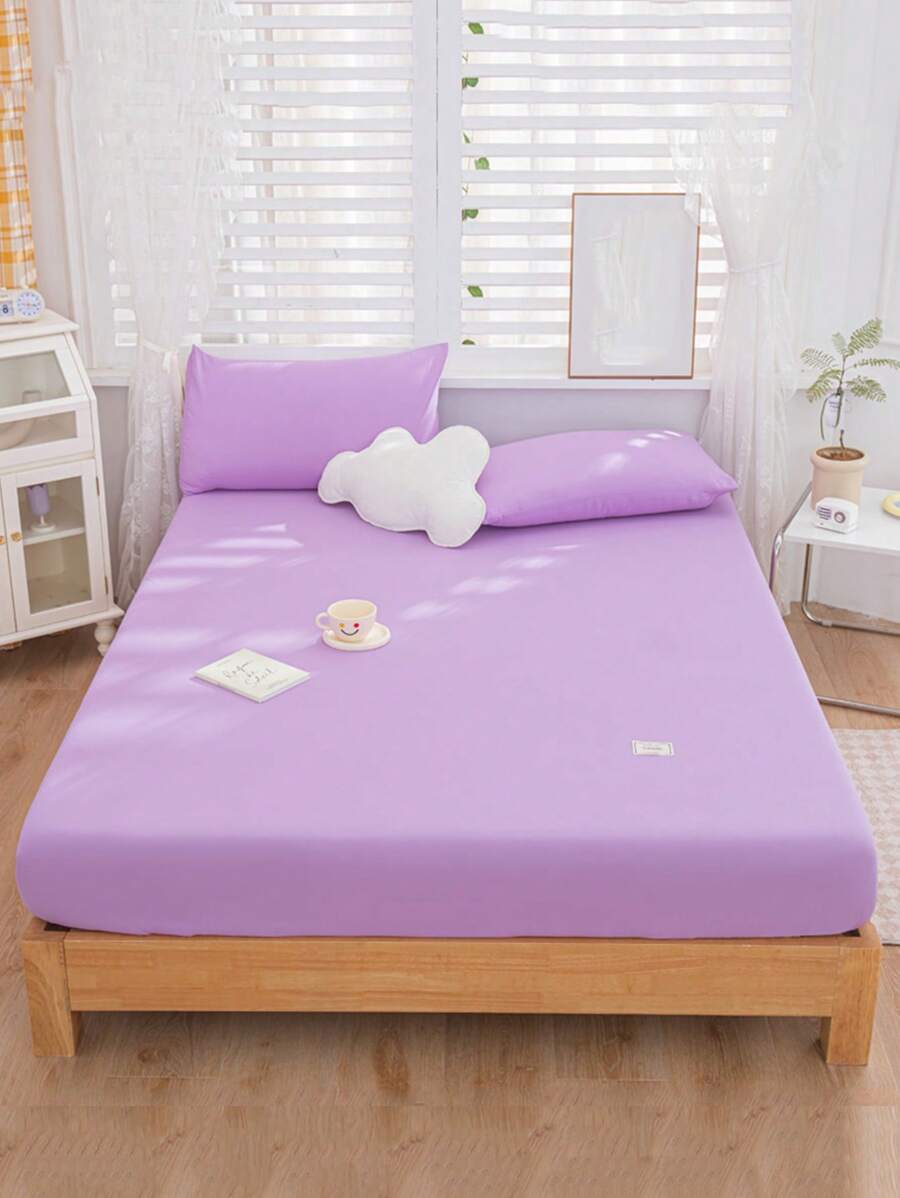 1 Tấm Đồng Bằng Được Trang Bị, Vải Màu Tím Hiện Đại Được Trang Bị Tấm Đáy Cho Gia Đình - Màu tím hoa cà - Xem 1