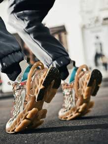 男士字母圖案前繫帶運動戶外織物跑步鞋