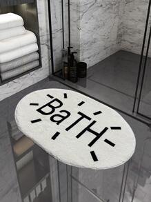 Letter Graphic Non-Slip Bath Mat Home Bathroom Decor Bath Rug Floor Carpet Outdoor Rug Door Mat Fall Decor Bathroom Accessories Back To School Entryway Decor - Black and White - View 1
