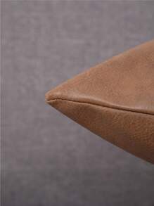 1pc Minimalist & Fashionable Everyday Leather Patchwork Throw Pillow Cover - Brown - View 2