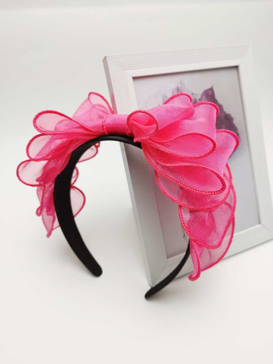 1入組女士網紗蝴蝶結裝飾時尚髮箍適用於裝飾用品 - 玫紅色 - 查看 1