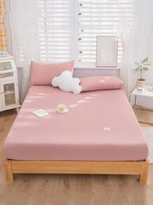1pc Solid Color Dusty Pink Washable Fitted Sheet, Modern Soft Fitted Bottom Sheet For Bedroom - Dusty Pink - View 1