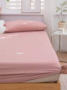 1pc Solid Color Dusty Pink Washable Fitted Sheet, Modern Soft Fitted Bottom Sheet For Bedroom - Dusty Pink - View 2