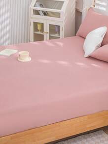 1pc Solid Color Dusty Pink Washable Fitted Sheet, Modern Soft Fitted Bottom Sheet For Bedroom - Dusty Pink - View 3