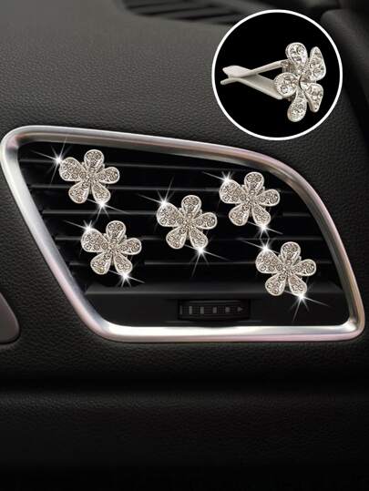 5pcs Rhinestone Decor Floral Shaped Car Air Outlet Ornament
