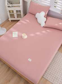 1pc Solid Color Dusty Pink Washable Fitted Sheet, Modern Soft Fitted Bottom Sheet For Bedroom - Dusty Pink - View 4