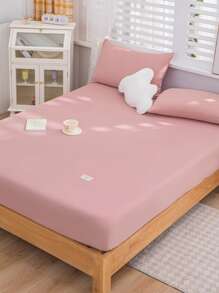 1pc Solid Color Dusty Pink Washable Fitted Sheet, Modern Soft Fitted Bottom Sheet For Bedroom - Dusty Pink - View 5