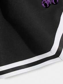 ROMWE MEN Street Life Men Bear & Letter Graphic Tee & Striped Trim Drawstring Waist Shorts, School - Black - View 7