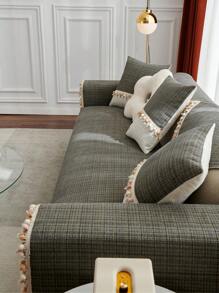 1 Polyester Sofa Khăn Boho Tua Rua & Pom Pom Viền Chống Trơn Trượt Ghế Sofa Chăn Cho Tất Cả Các Mùa - Màu xám đen - Xem 2