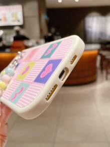 Heart & Plaid Pattern Phone Case With Lanyard - Multicolor - View 2