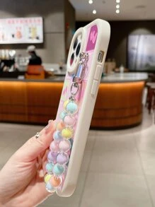 Heart & Plaid Pattern Phone Case With Lanyard - Multicolor - View 3