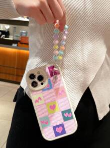 Heart & Plaid Pattern Phone Case With Lanyard - Multicolor - View 4