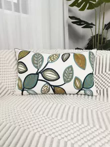1pc Leaf Embroidery Cushion Cover Without Filler, Modern Canvas Decorative Throw Pillow Cover For Home - Multicolor - View 4