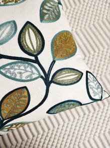 1pc Leaf Embroidery Cushion Cover Without Filler, Modern Canvas Decorative Throw Pillow Cover For Home - Multicolor - View 7