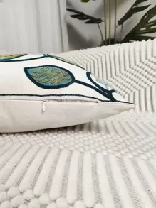 1pc Leaf Embroidery Cushion Cover Without Filler, Modern Canvas Decorative Throw Pillow Cover For Home - Multicolor - View 8