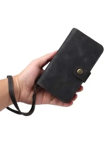 Ốp lưng điện thoại PU dạng gập kèm dây đeo, phiên bản quốc tế, không phải phiên bản nội địa. - màu đen - Xem 2