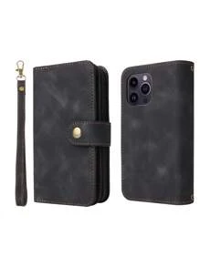 Ốp lưng điện thoại PU dạng gập kèm dây đeo, phiên bản quốc tế, không phải phiên bản nội địa. - màu đen - Xem 3