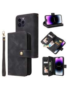 Ốp lưng điện thoại PU dạng gập kèm dây đeo, phiên bản quốc tế, không phải phiên bản nội địa. - màu đen - Xem 4