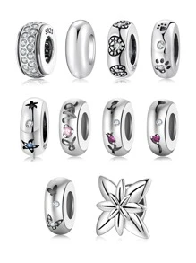 Cubic Zirconia Decor Silver DIY Bead - Silver - View 1