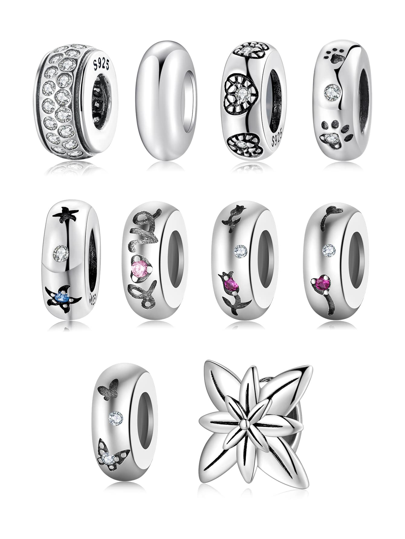 Cubic Zirconia Decor Silver DIY Bead - Silver - View 1