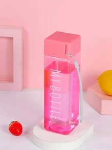 1入組500ML可愛塑膠水瓶帶細繩透明方形便攜水瓶禮品運動野營戶外學校 - 粉色 - 查看 5