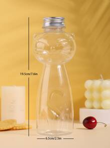 1pc Plastic Water Bottle, Cartoon Cute Cat Design Sport Water Bottle For Outdoor - Clear - View 3