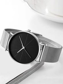 1pc Men Round Quartz Watch & 1pc Bracelet - Silver - View 2