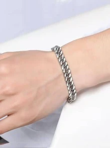 1pc Men Round Quartz Watch & 1pc Bracelet - Silver - View 3