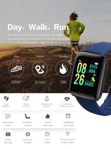 1pc Black Silicone Strap Sporty Heart Rate Monitoring And Pedometer Multi-Function Square Smart Watch & 2pcs Replacement Silicone Strap, Compatible With Androids IOS Compatible With IPhone